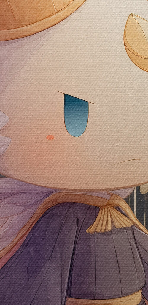 Cartoon of a little angel with wings and a crown holding a staff