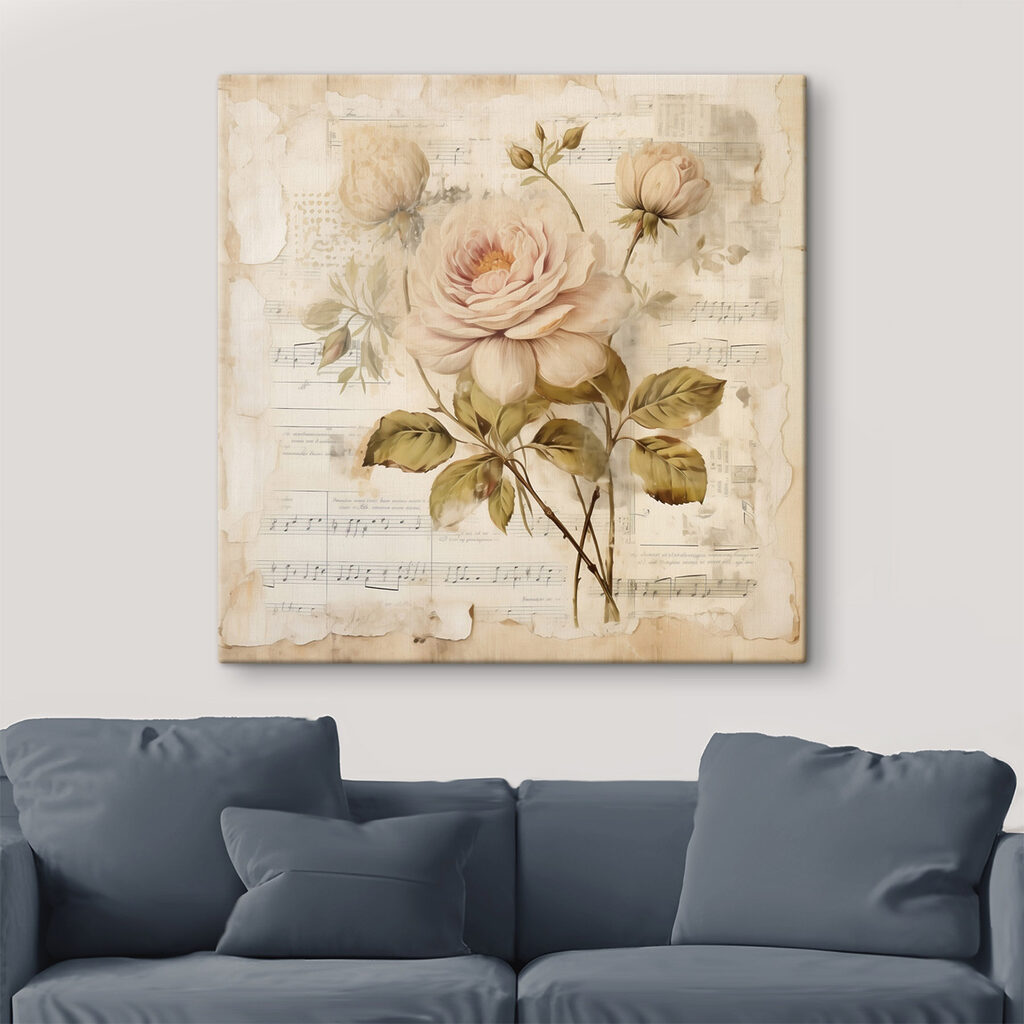 Painting of flowers on a sheet of music