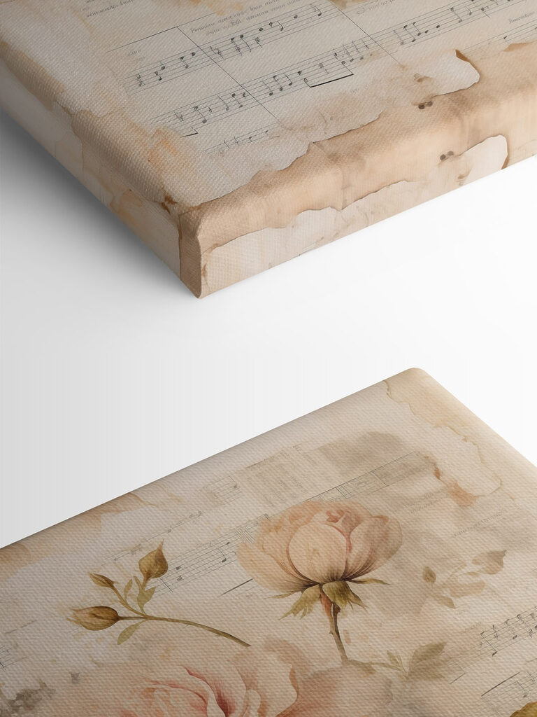 Painting of flowers on a sheet of music