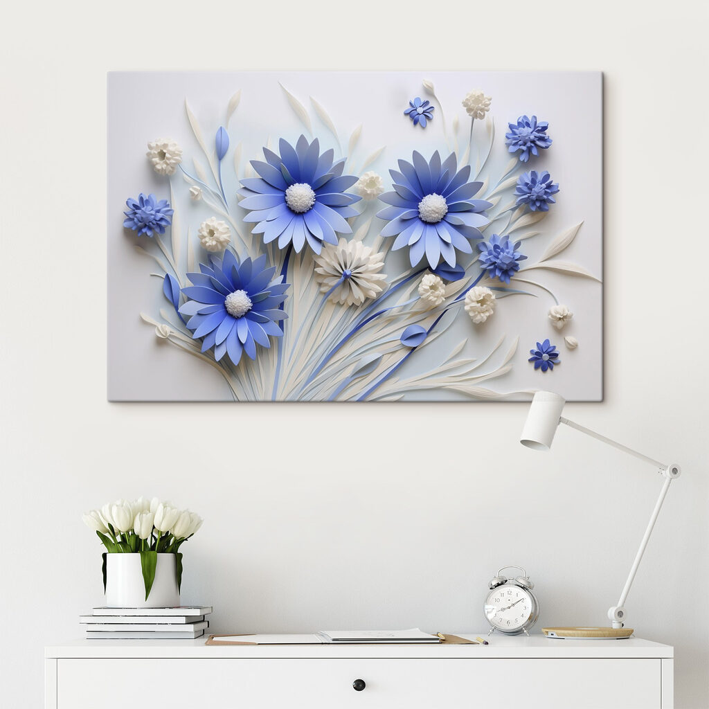 Blue and white paper flowers