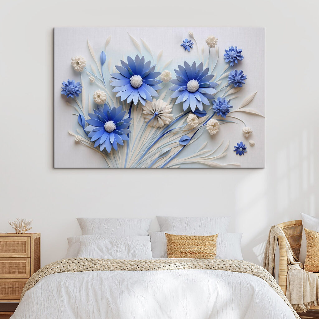 Blue and white paper flowers