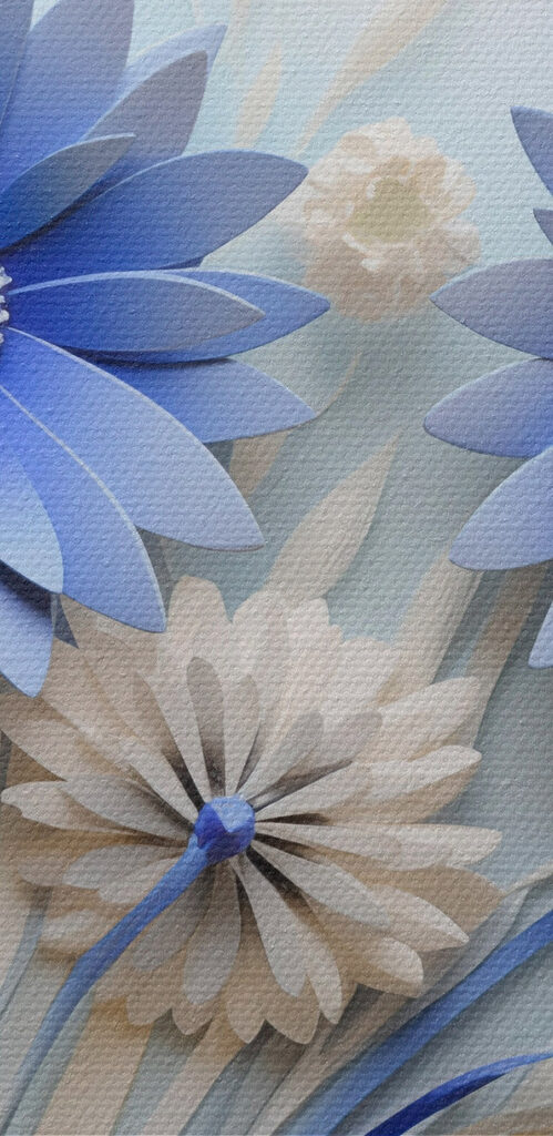 Blue and white paper flowers