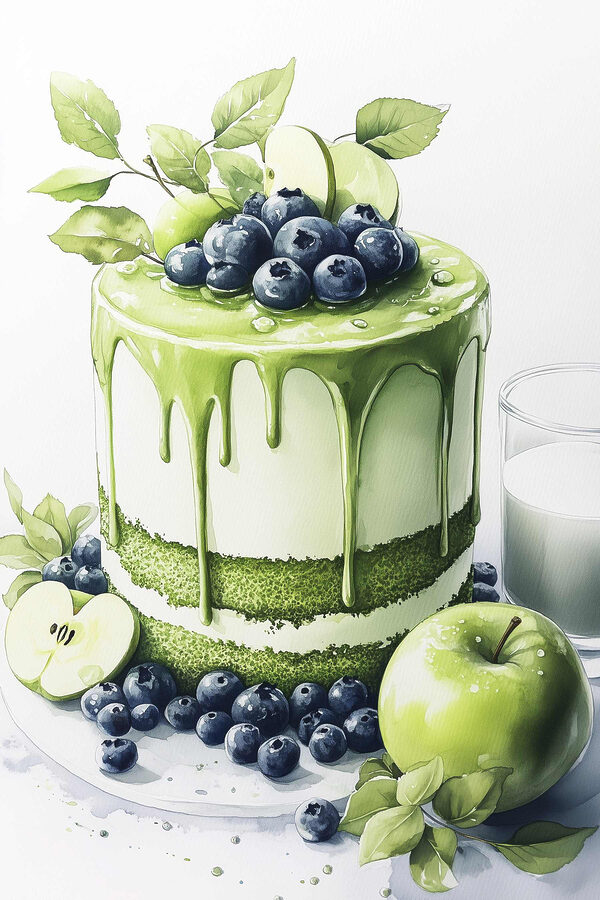 Zöld mázzal és almával díszített torta Zöld mázzal és almával díszített torta