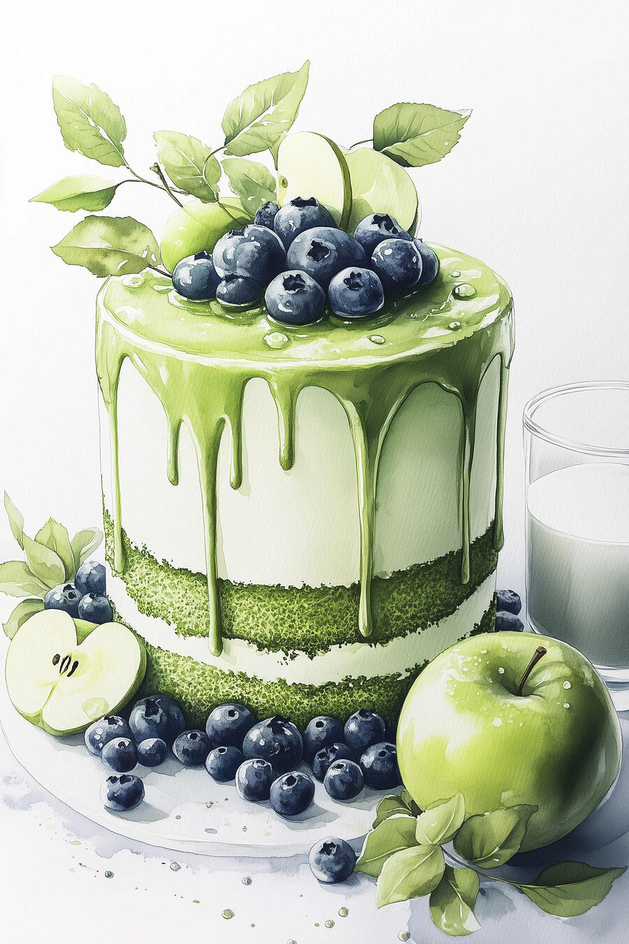 Zöld mázzal és almával díszített torta
