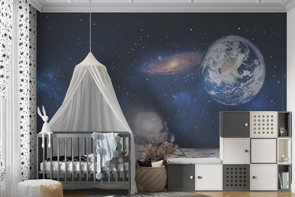 Moon with a planet and stars and a planet in the background Moon with a planet and stars and a planet in the background