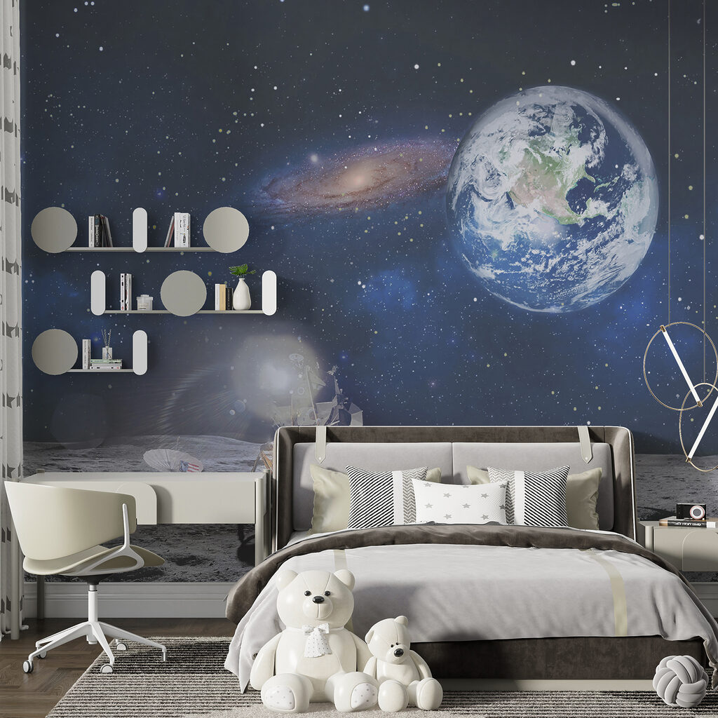 Moon with a planet and stars and a planet in the background Moon with a planet and stars and a planet in the background