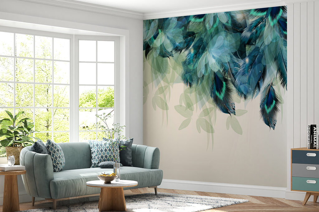 Blue and green feathers