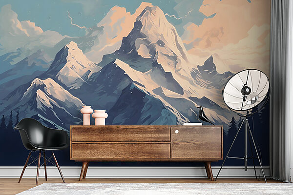 Mountain range with trees and clouds Mountain range with trees and clouds