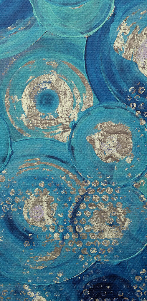 A blue and silver circle painting