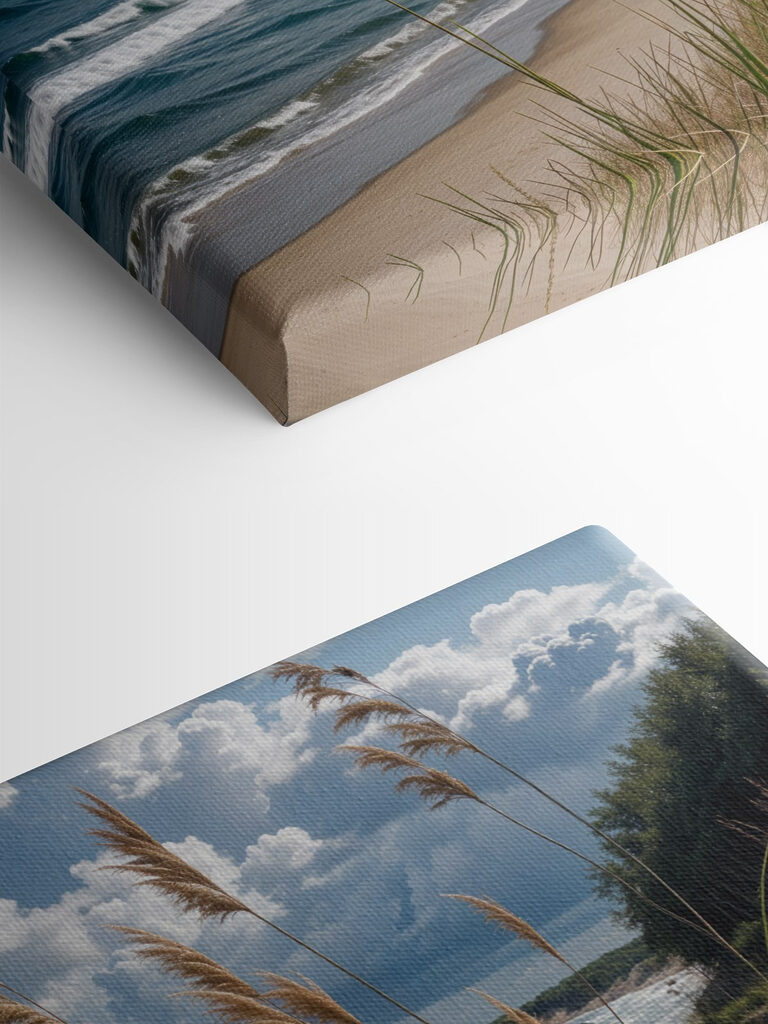 Beach with tall grass and water