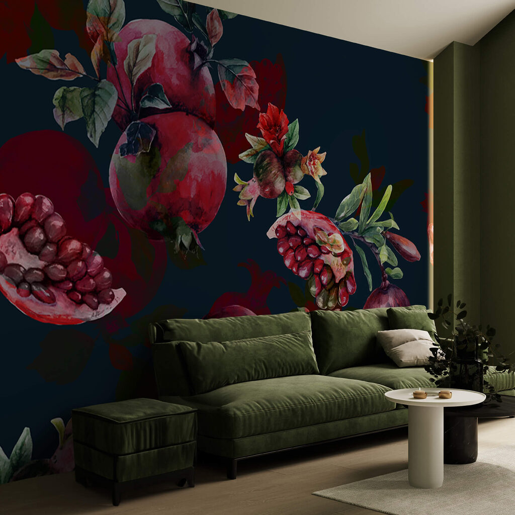 Gránátalma és virágok mintája