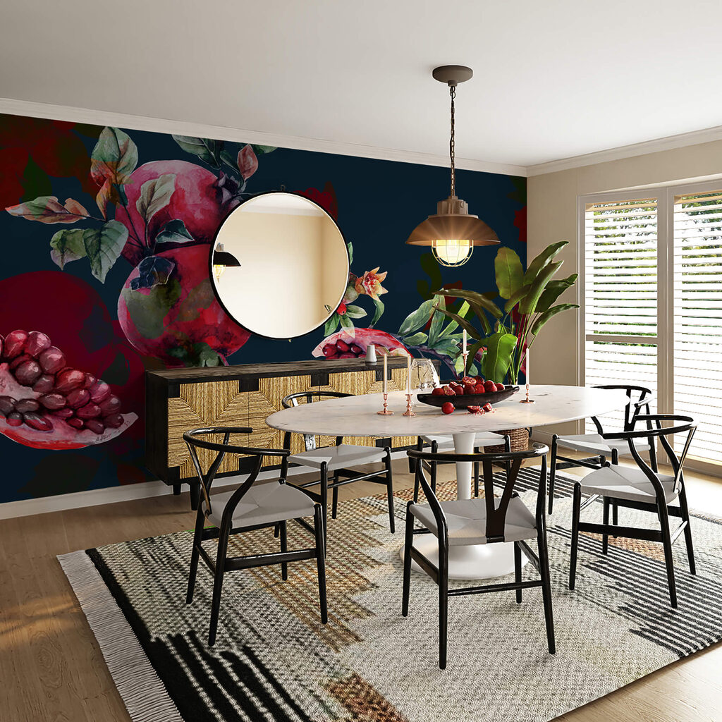 Gránátalma és virágok mintája