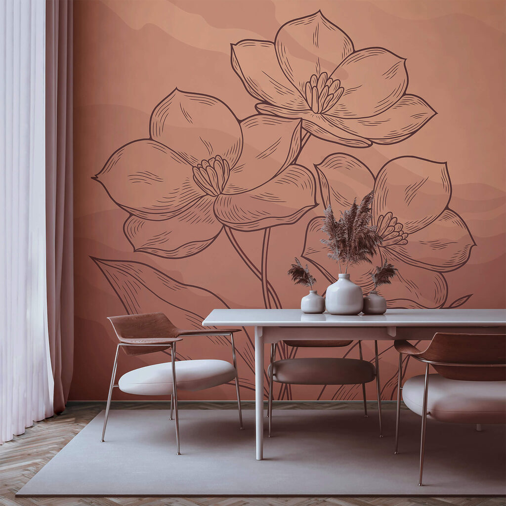 Rajzolás virágok rózsaszín háttéren