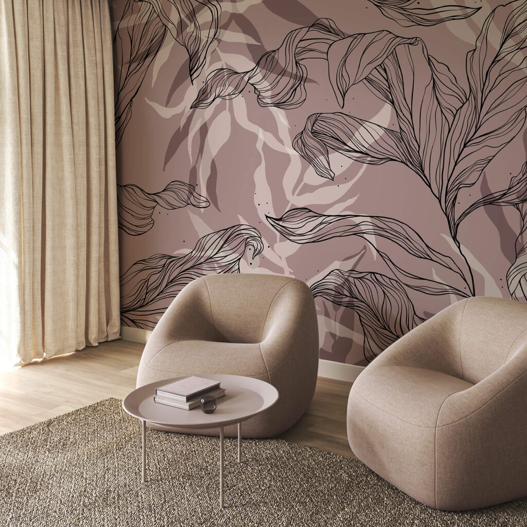 Rajzolás levelek rózsaszín háttéren