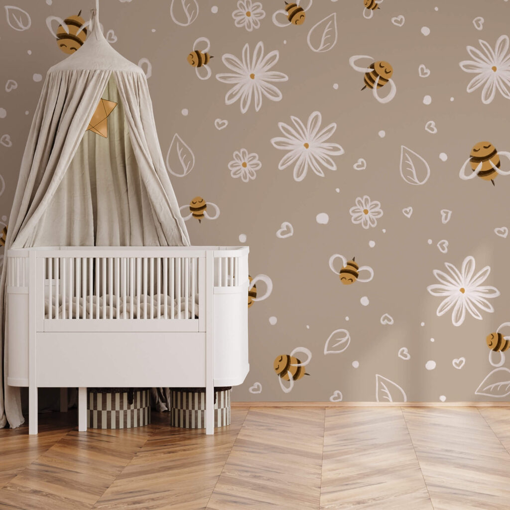 Méhek és virágok mintája