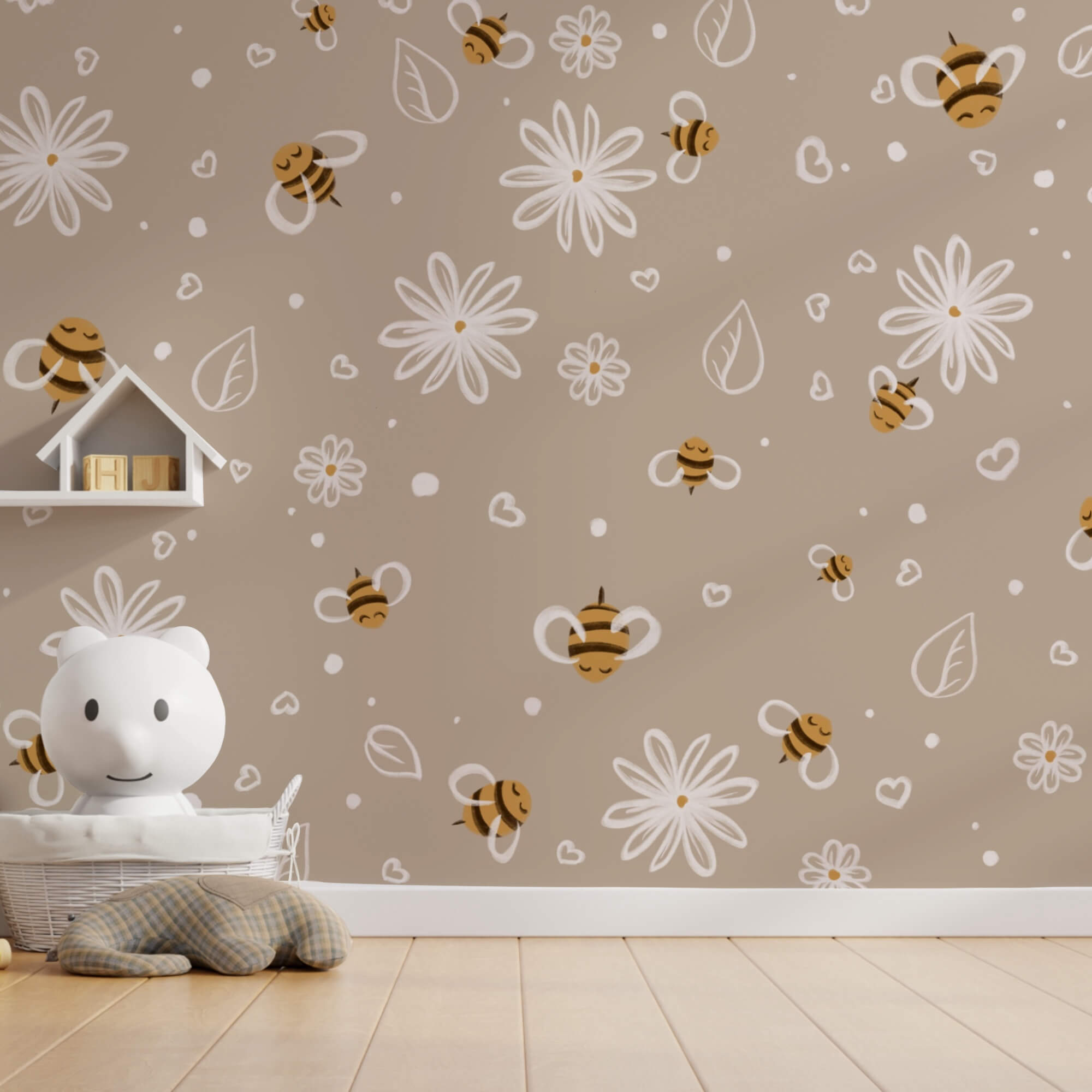 Méhek és virágok mintája