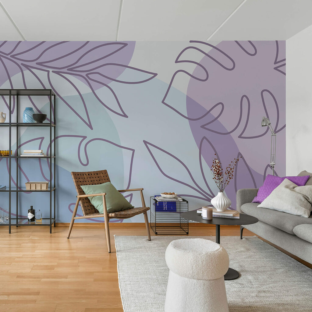 Lila és fehér minta levelekkel