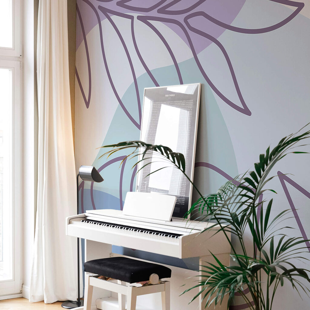 Lila és fehér minta levelekkel