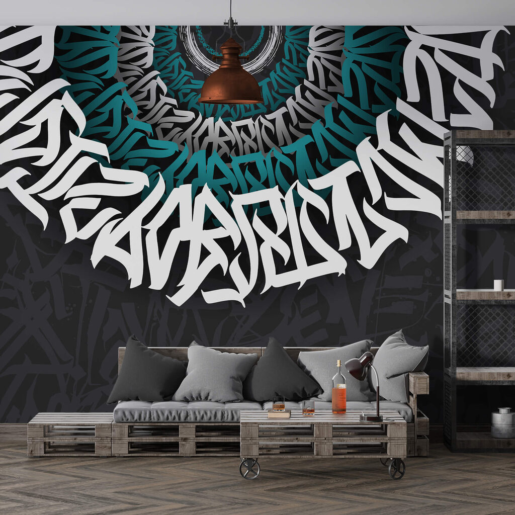 Fehér és kék graffiti fekete háttéren Fehér és kék graffiti fekete háttéren