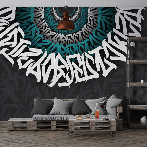 Fehér és kék graffiti fekete háttéren Fehér és kék graffiti fekete háttéren