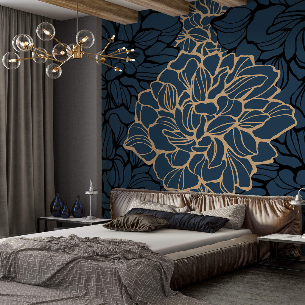 Merész virágos minta sötét háttéren