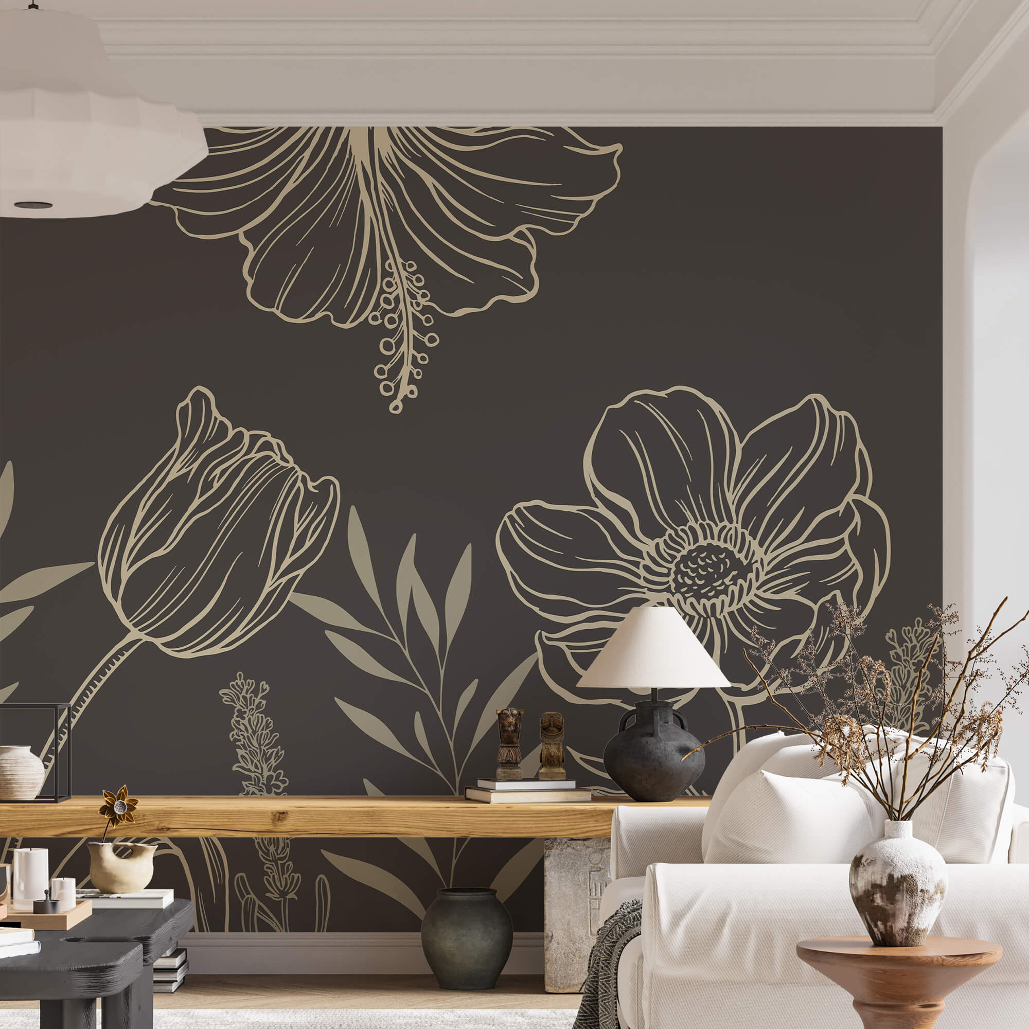 Finom virágos vonal művészeti design