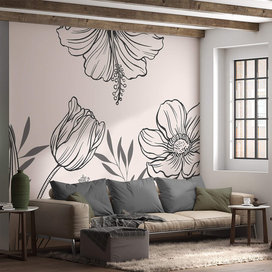 Finom virágos vonal művészeti design