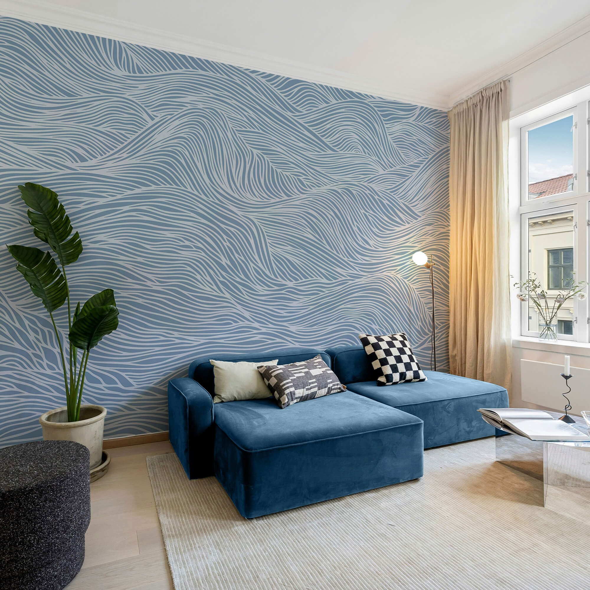 Kék és fehér hullámos minta Kék és fehér hullámos minta