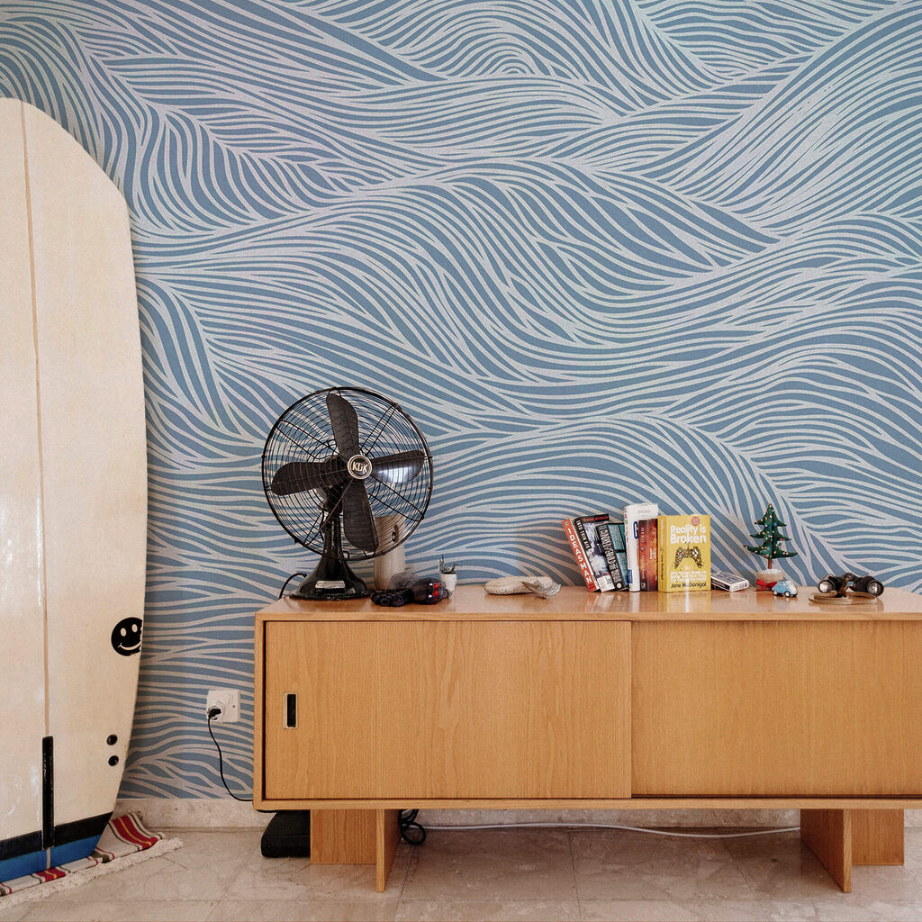 Kék és fehér hullámos minta Kék és fehér hullámos minta