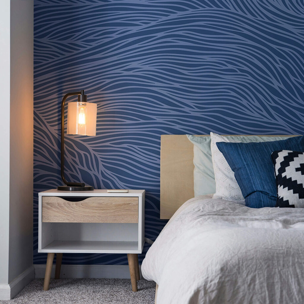 Kék és fehér hullámos minta