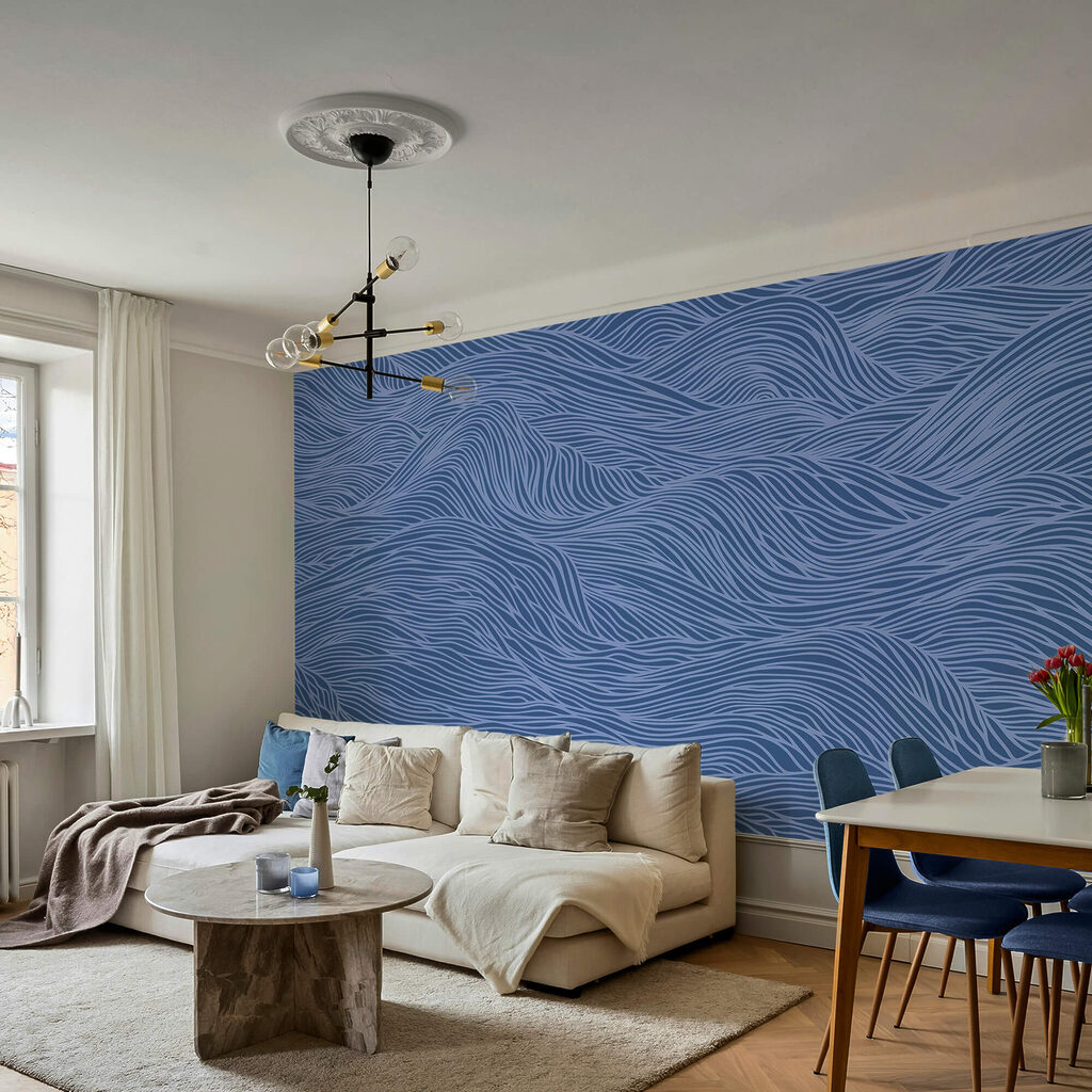 Kék és fehér hullámos minta