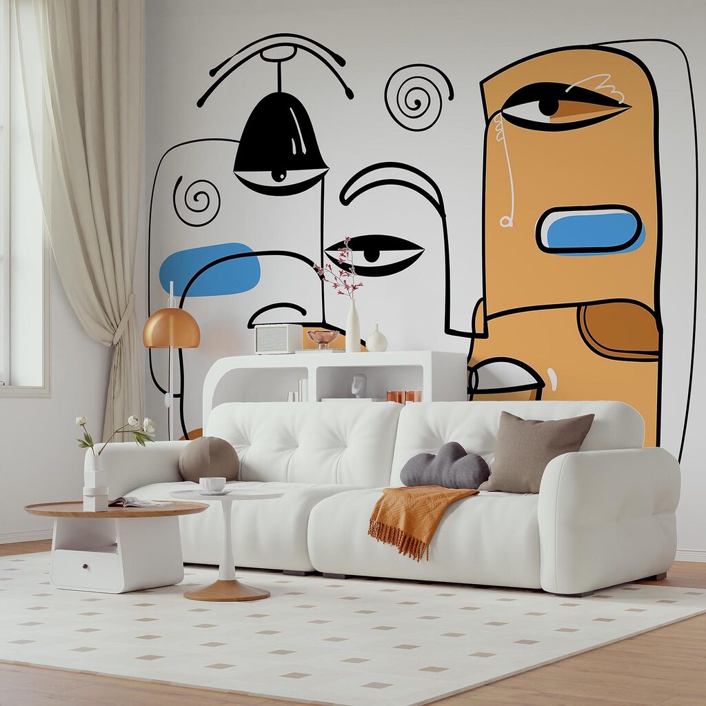 Fehér háttérre rajzolt arcok csoportja