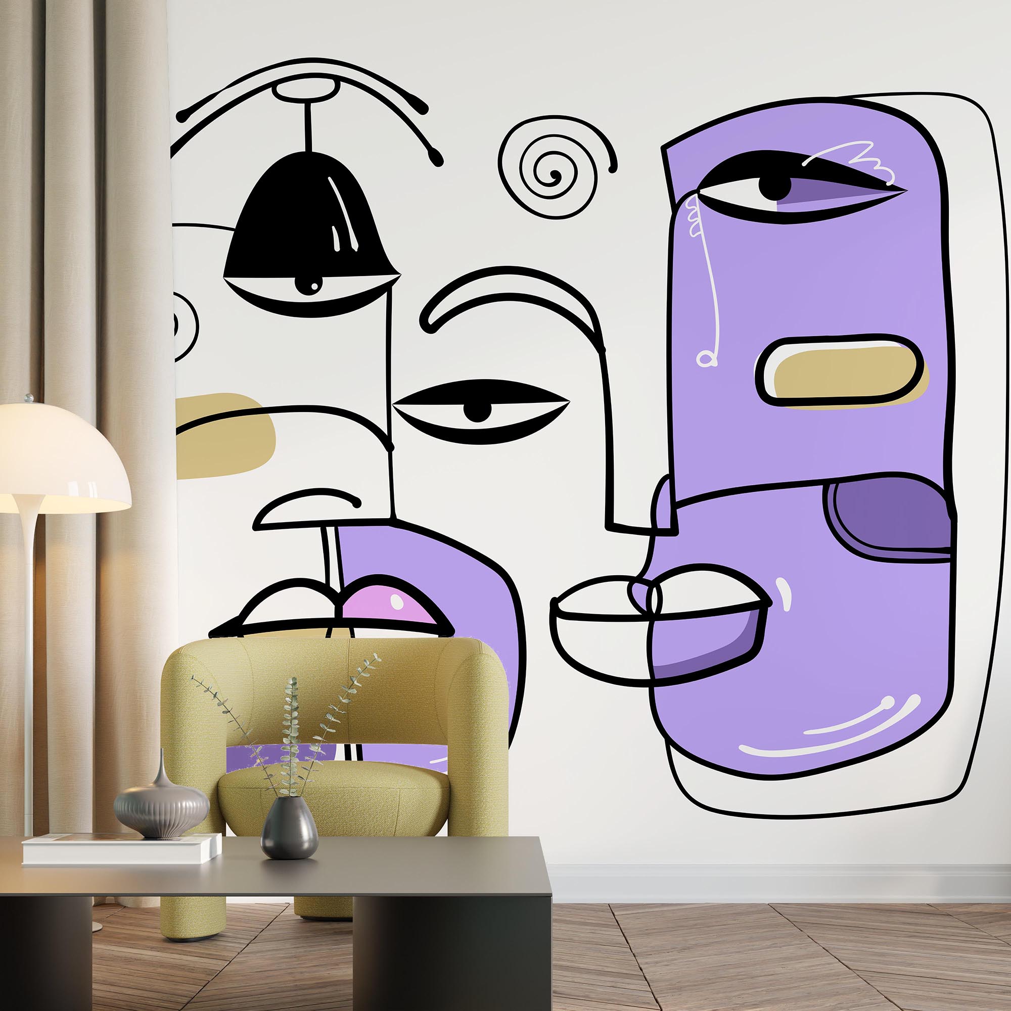 Különböző színekkel rajzolt arcok csoportja