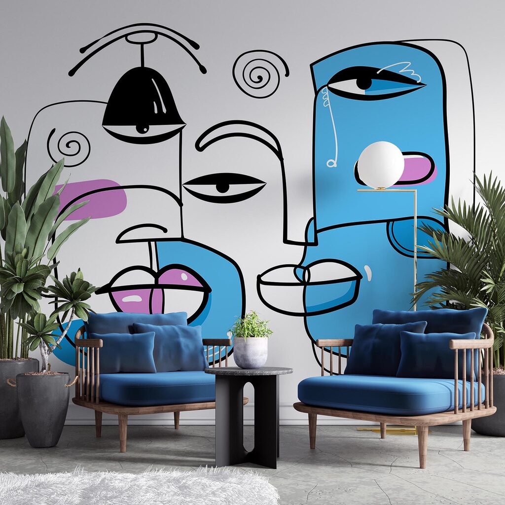 Fehér háttérre rajzolt arcok csoportja