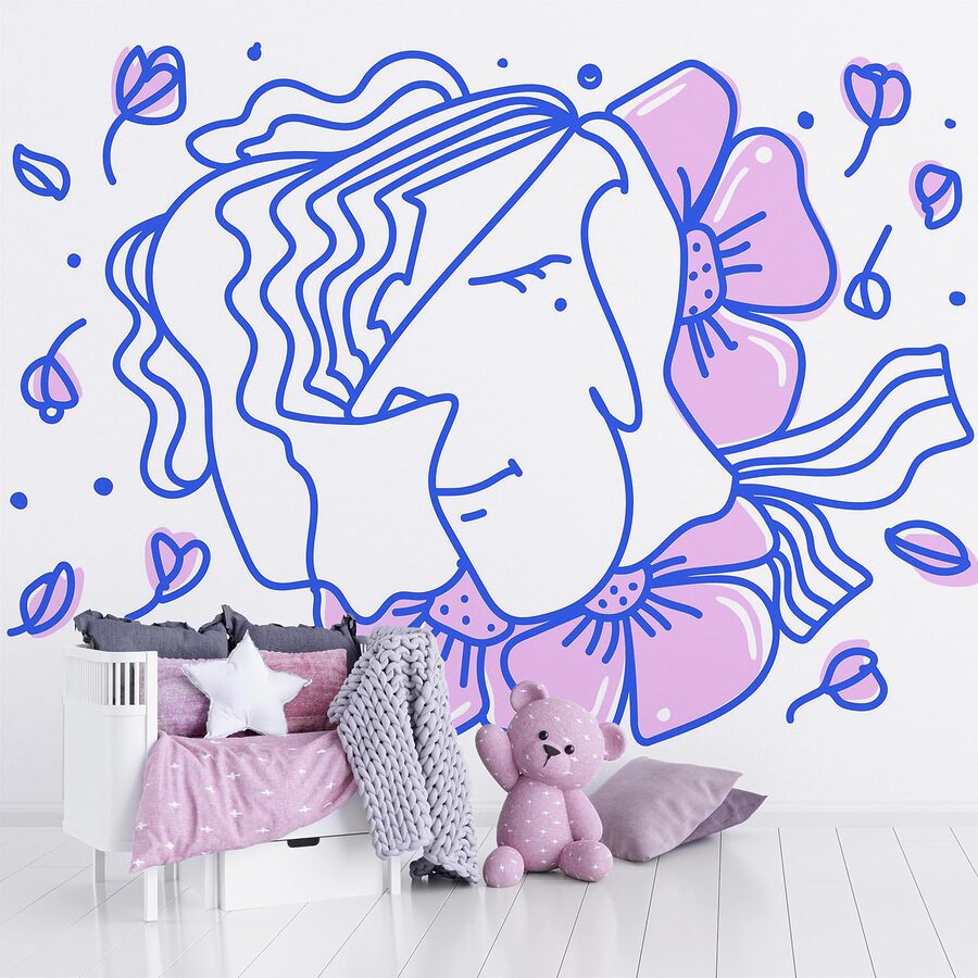 Wall murals Drawing of a woman with flowers