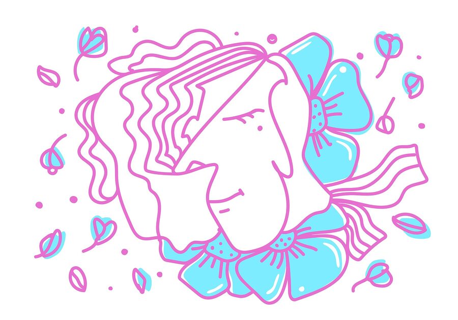 Wall murals Drawing of a woman with flowers