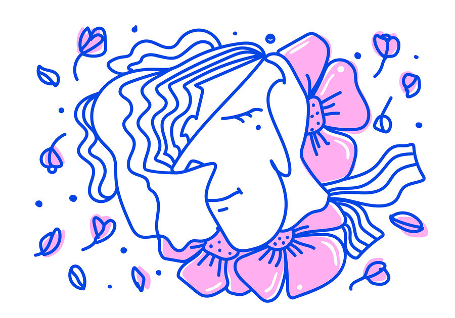 Wall murals Drawing of a woman with flowers