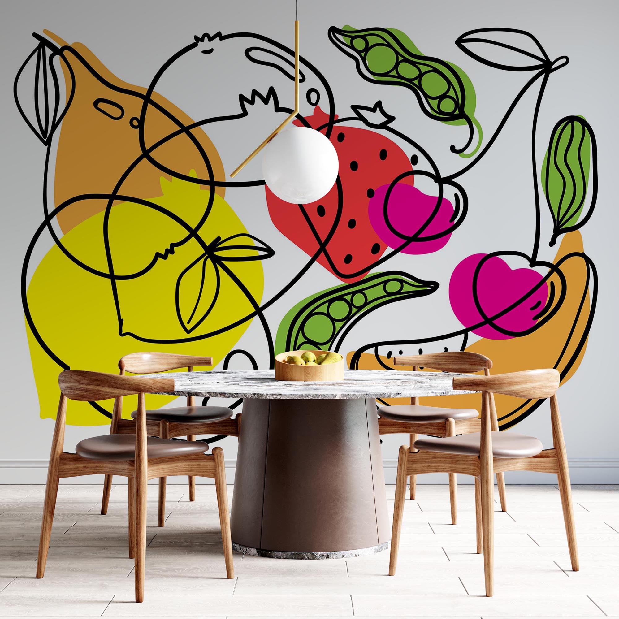 Különböző gyümölcsök és zöldségek rajzolása