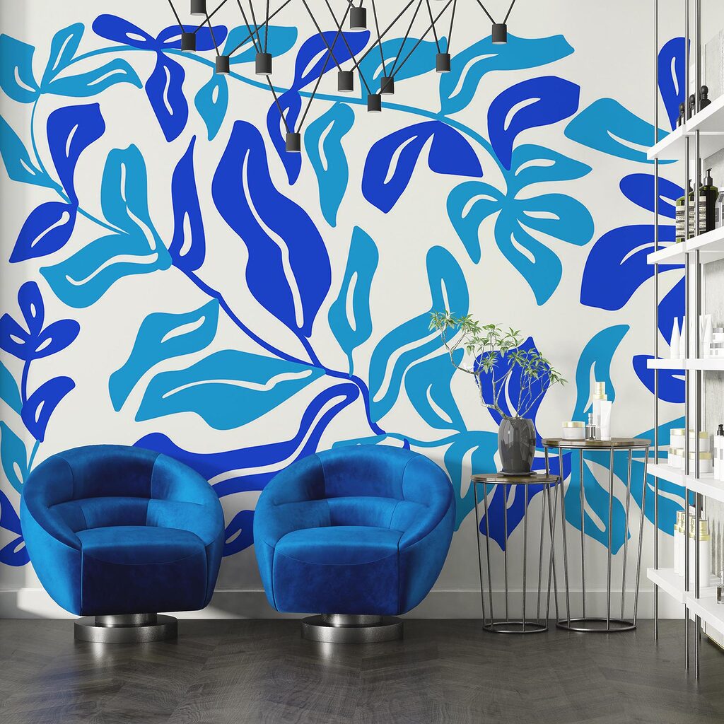 Kék és fehér rajz levelek