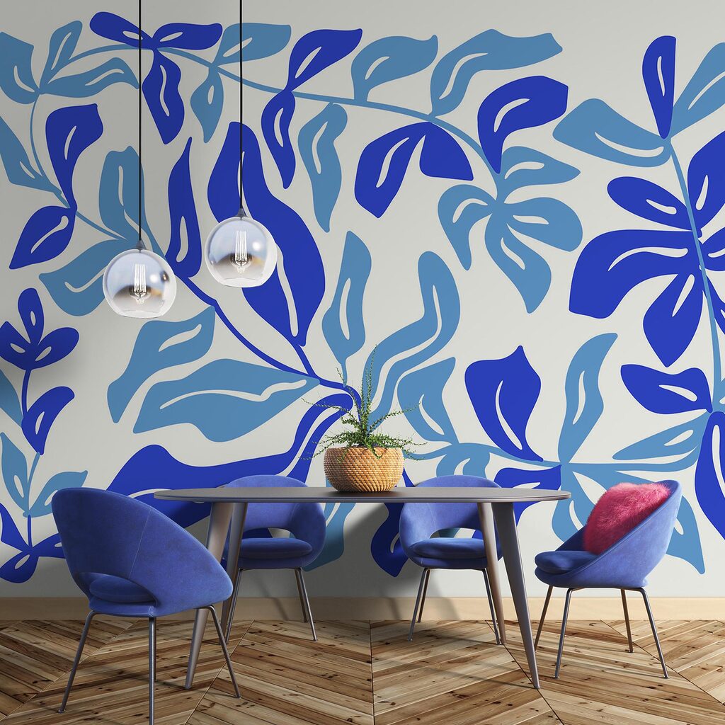 Kék és fehér rajz levelek