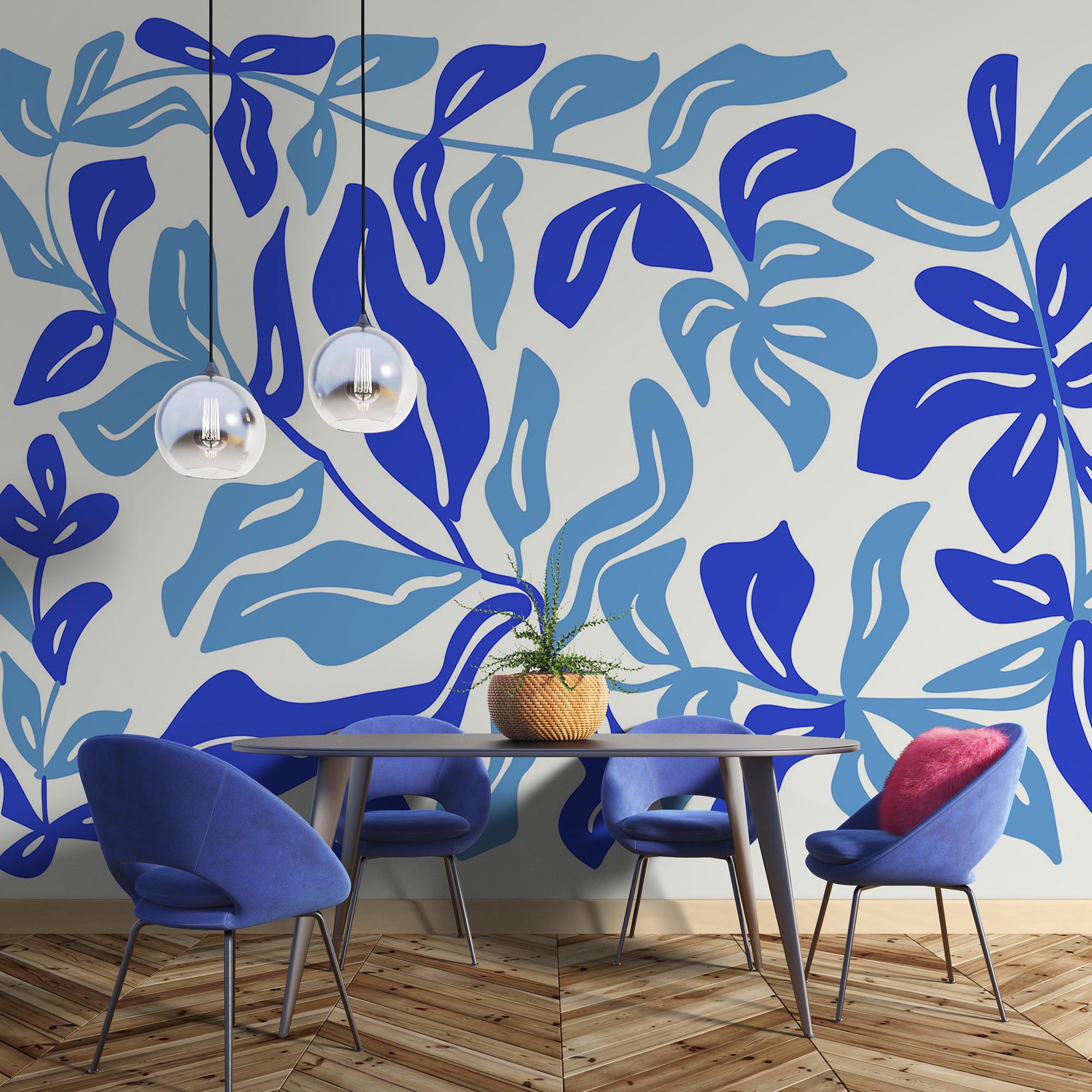 Kék és fehér rajz levelek