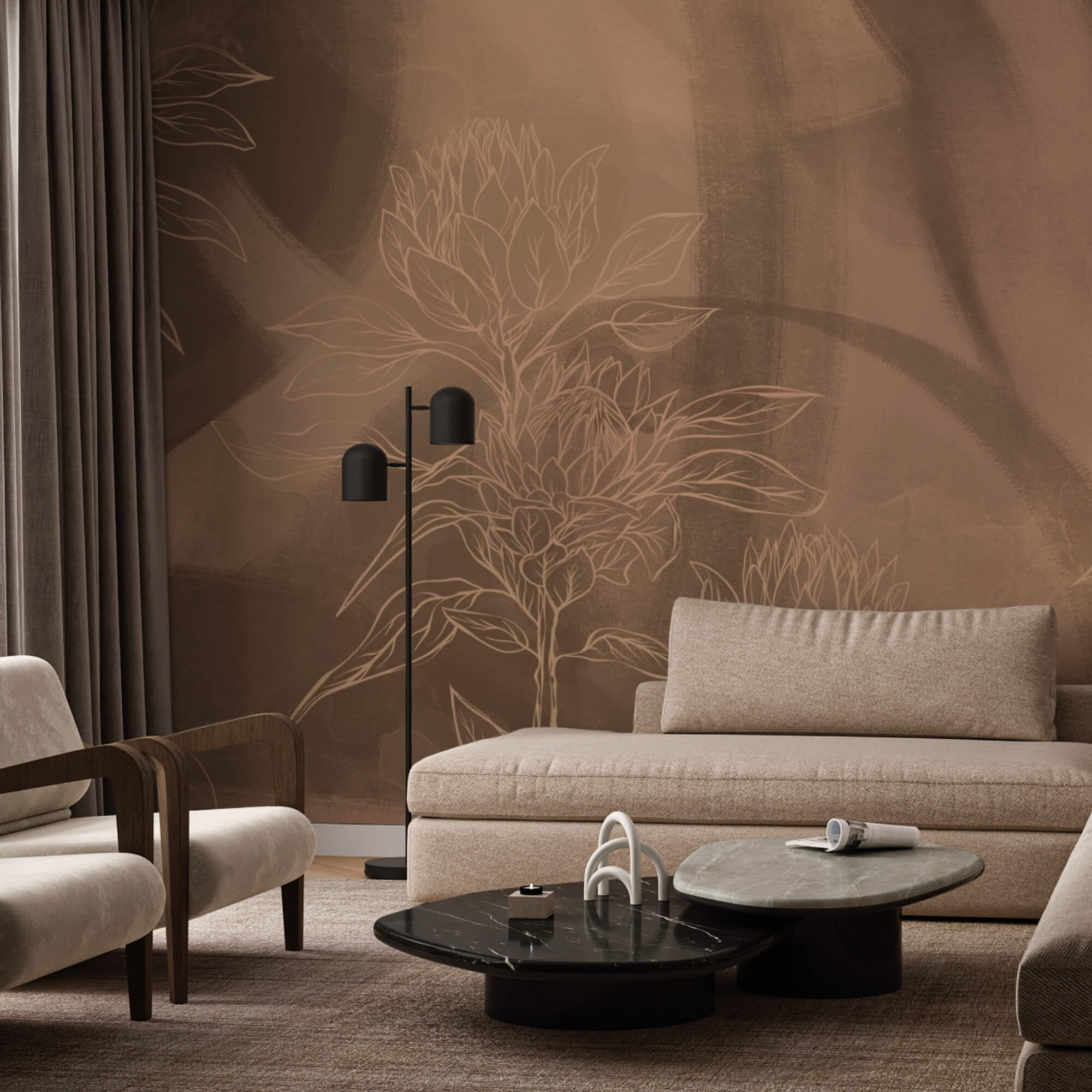 Virágos körvonalak meleg háttéren Virágos körvonalak meleg háttéren