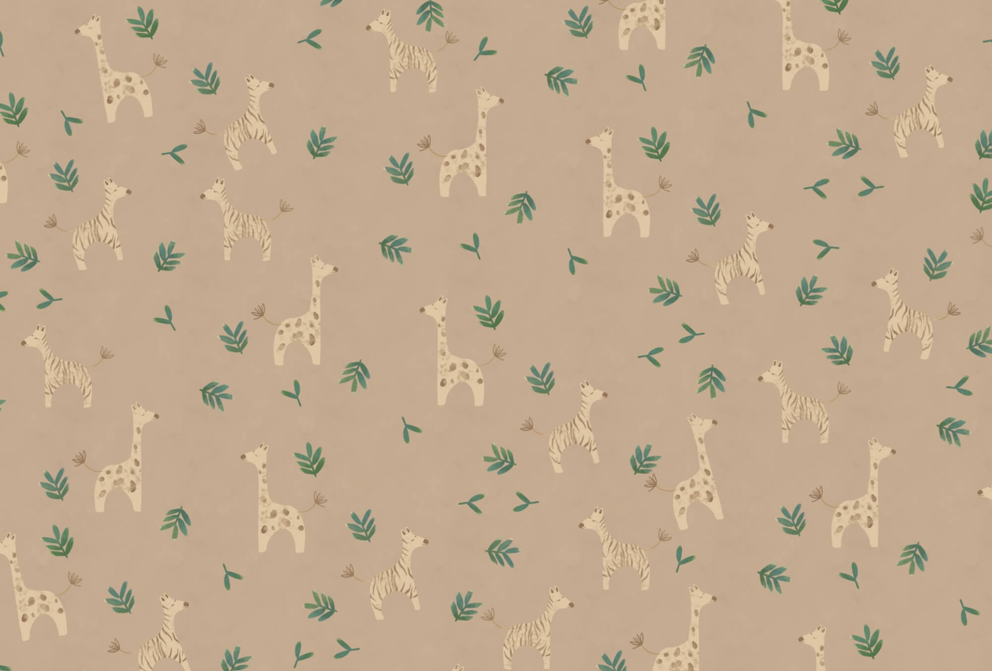 Pattern of giraffes and leaves