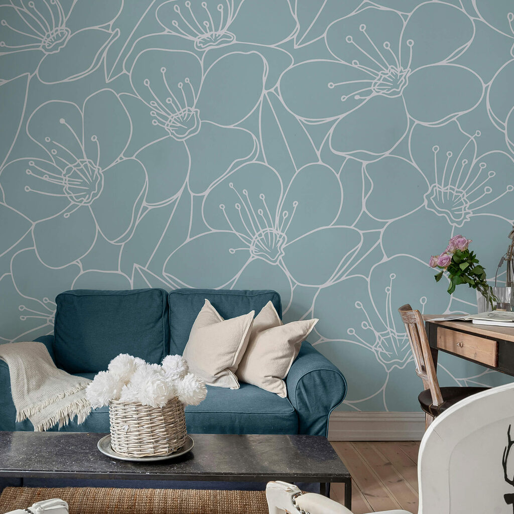 Virágok mintája kék háttéren