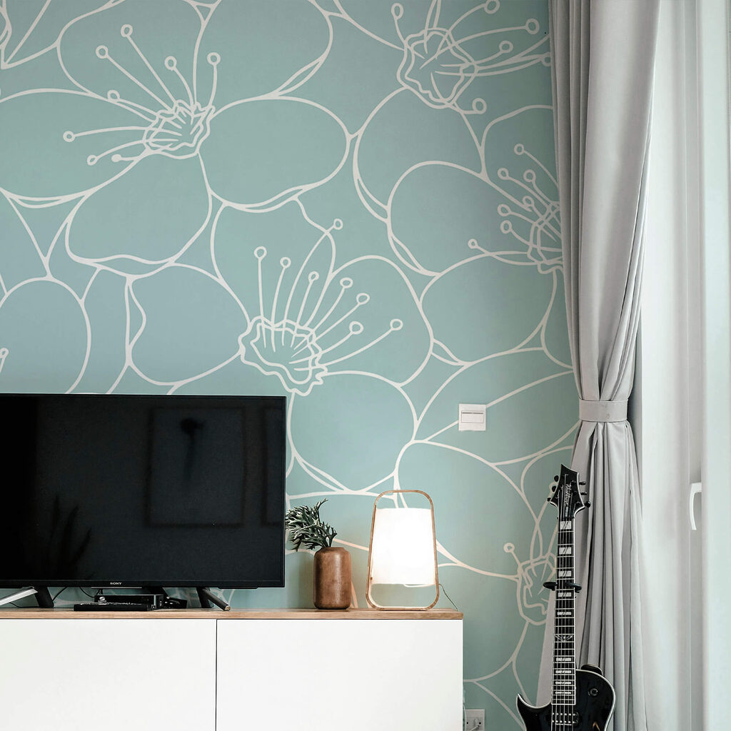 Virágok mintája kék háttéren