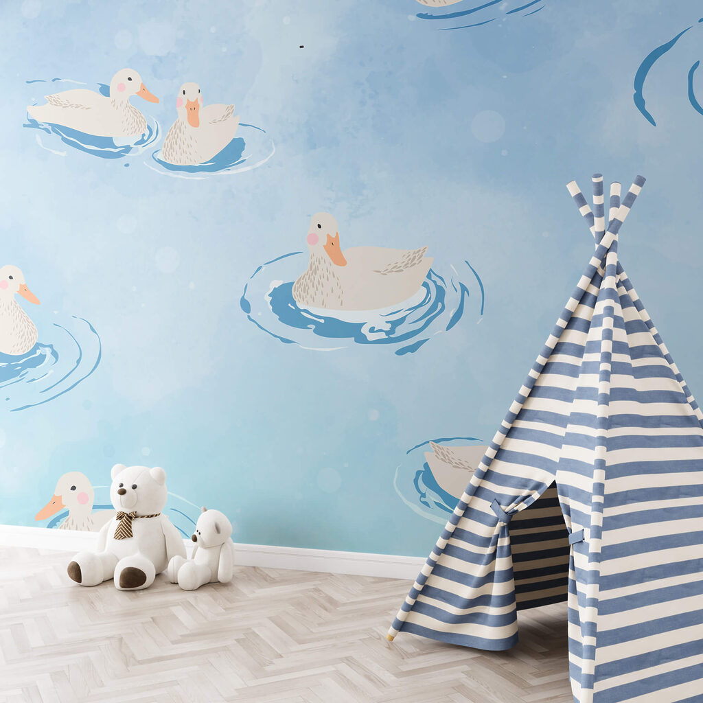 Kacsák csoportja úszik a vízben Kacsák csoportja úszik a vízben