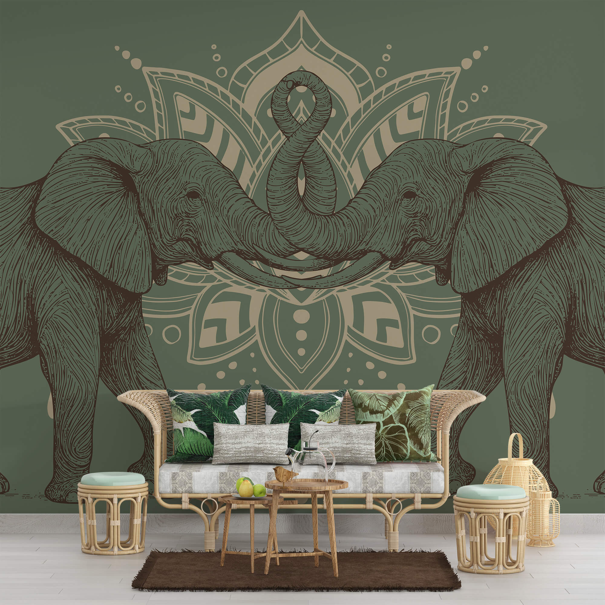 Két elefánt ormányukkal összeérő ormányukkal