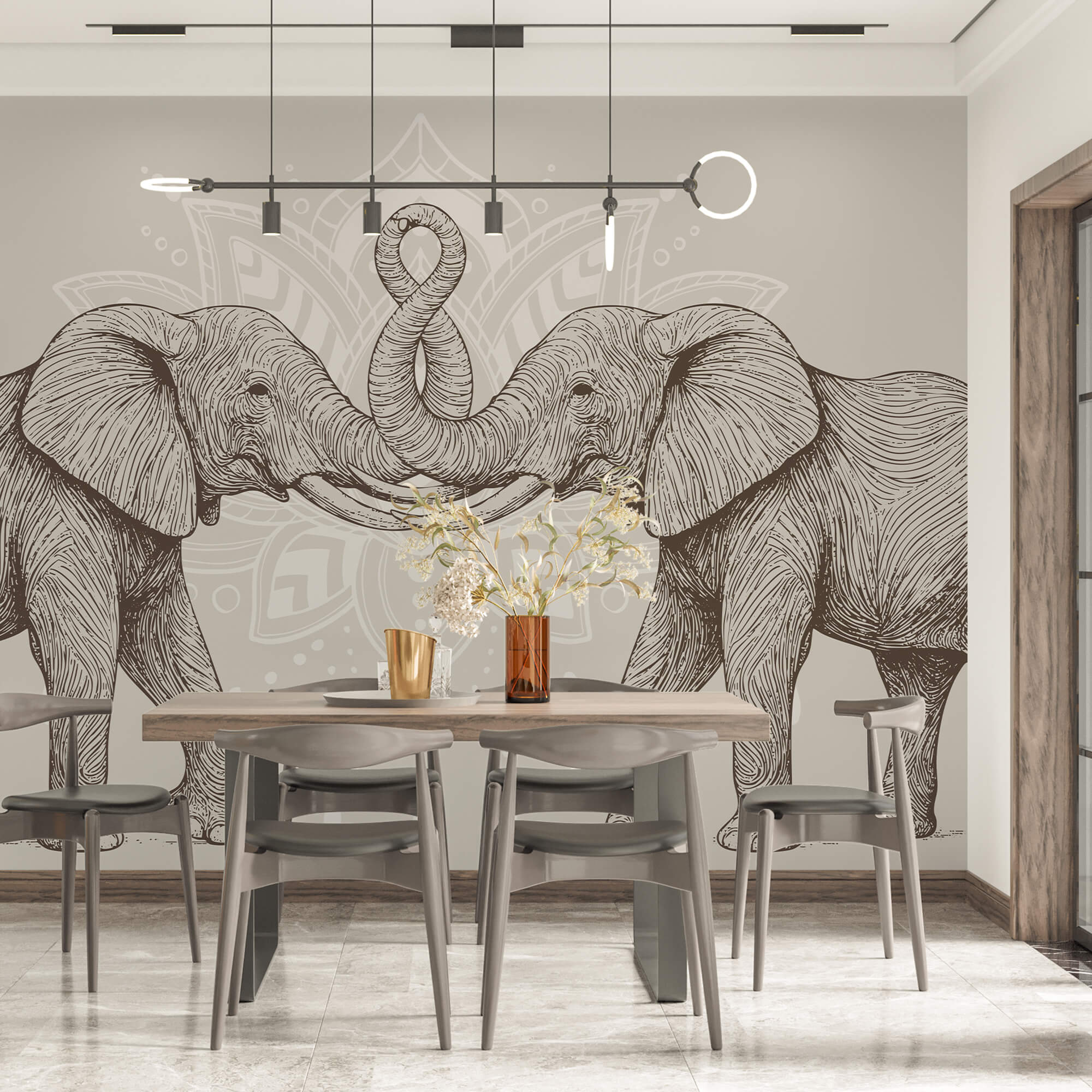 Két elefánt az ormányukkal összetekeredve