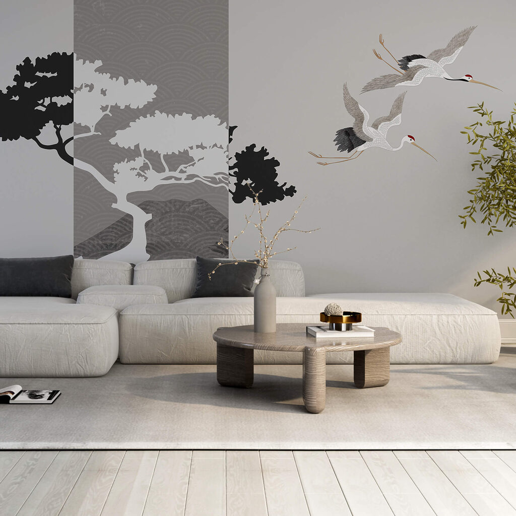 Pár daru repül egy fa mellett Pár daru repül egy fa mellett