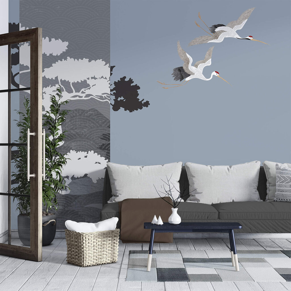 Pár daru repül egy fa mellett Pár daru repül egy fa mellett